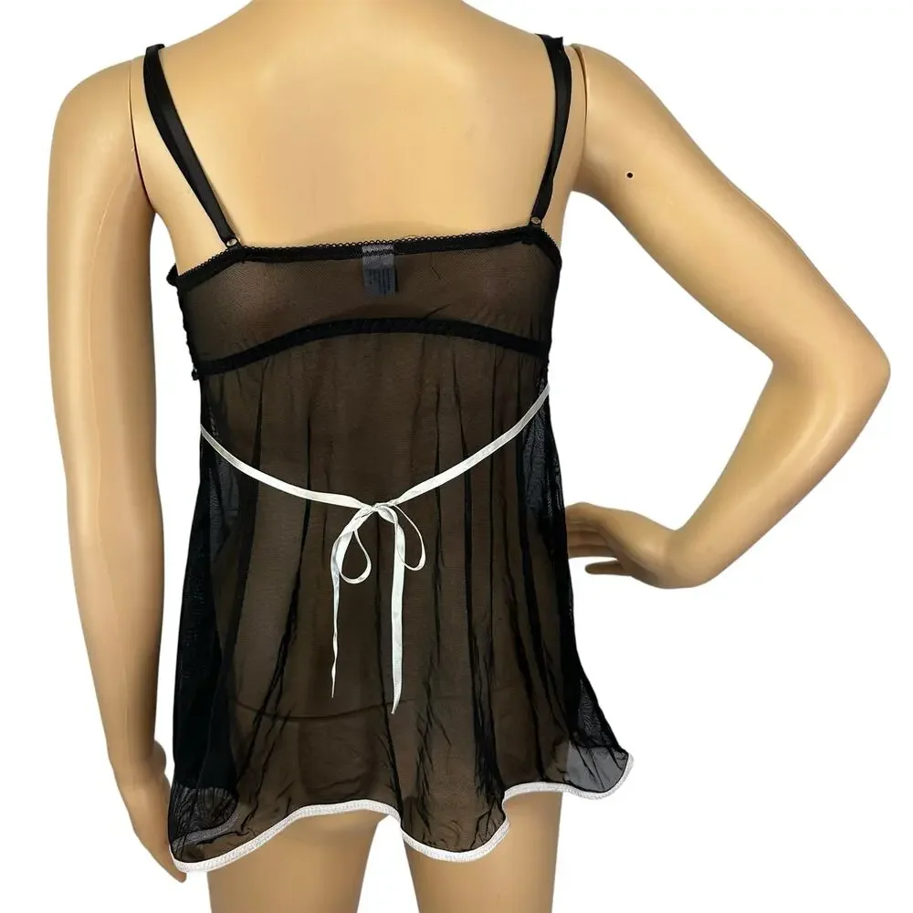 Frederick's of Hollywood Vintage Y2K Front Close Babydoll Black Size M